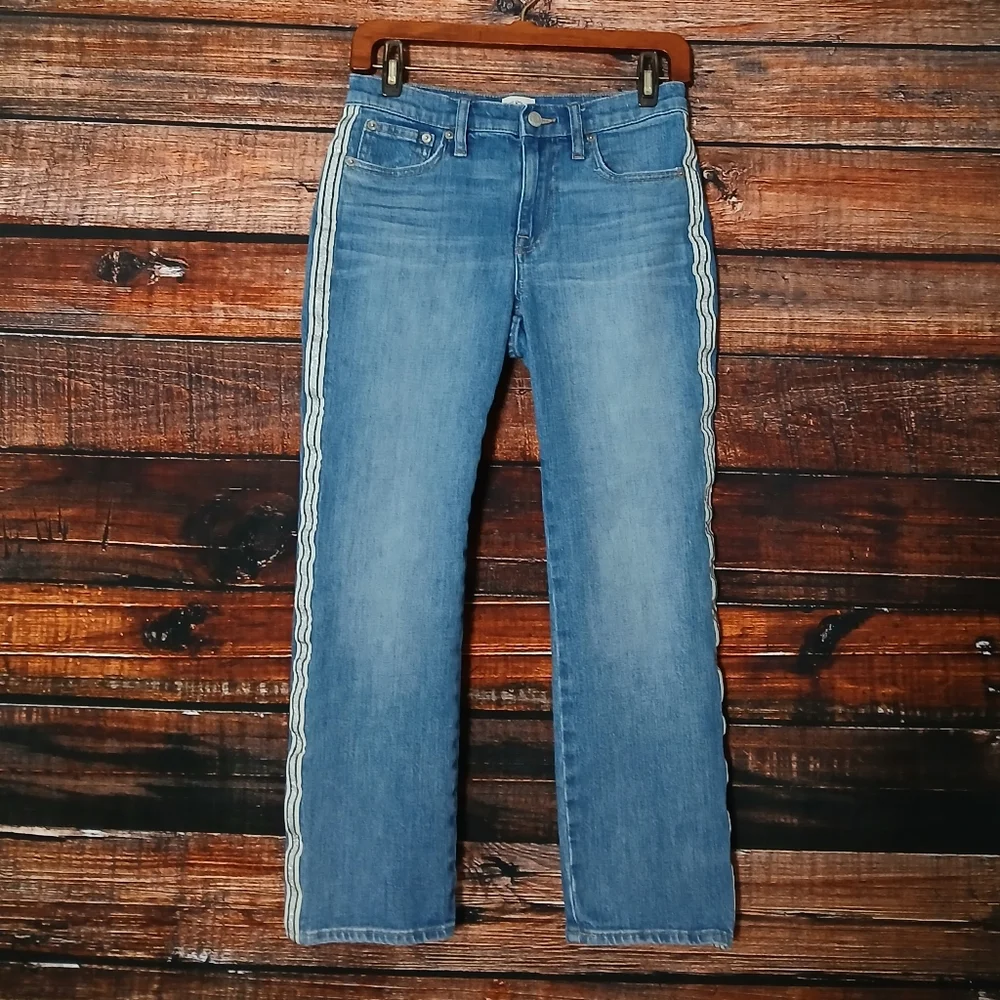 J Crew Jeans 25 Petite Slim Boyfriend Ankle Tuxedo Side Stripes Blue Denim